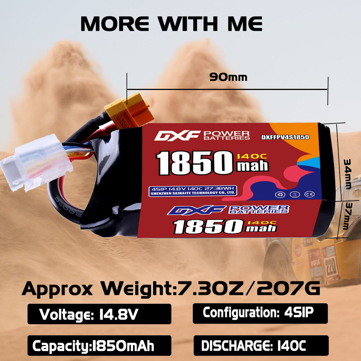 DXF 4S 14.8V 1850mAh 140C LiPo Battery for FPV Micro Drones (PH2.0 / JST / XT30 / SM / XT60 / EC5 / XT90 Options)