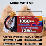 DXF 6S 22.2V 1350mAh 100C LiPo Battery for FPV Micro Drones (PH2.0 / JST / XT30 / SM / XT60 / EC5 / XT90 Options)
