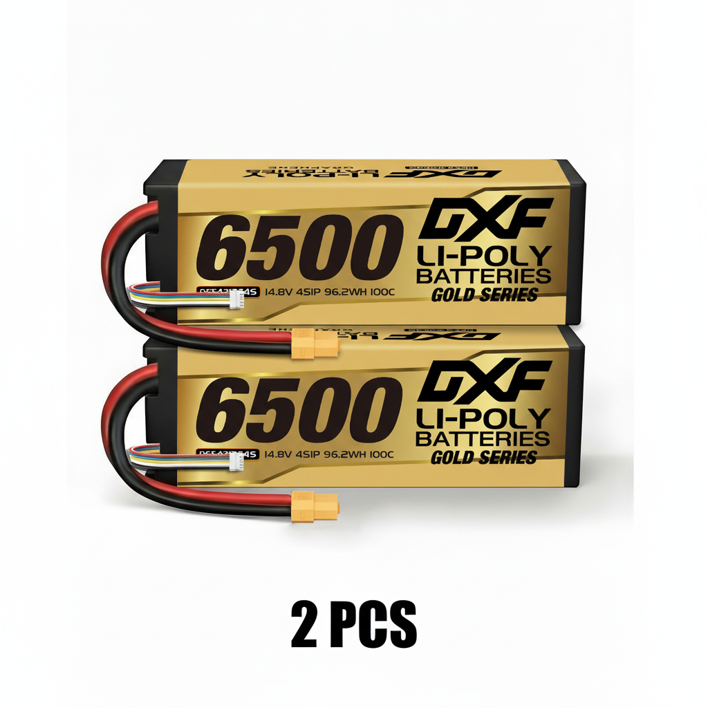 DXF Gold Series 4S 14.8V 6500mAh 100C Graphene Hardcase LiPo Battery with XT90 & 10AWG Wire (1-6 Pack)