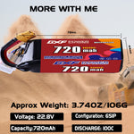 DXF 6S 22.8V 720mAh 100C LiPo Battery for FPV Micro Drones (PH2.0 / JST / XT30 / SM / XT60 / EC5 / XT90 Options)
