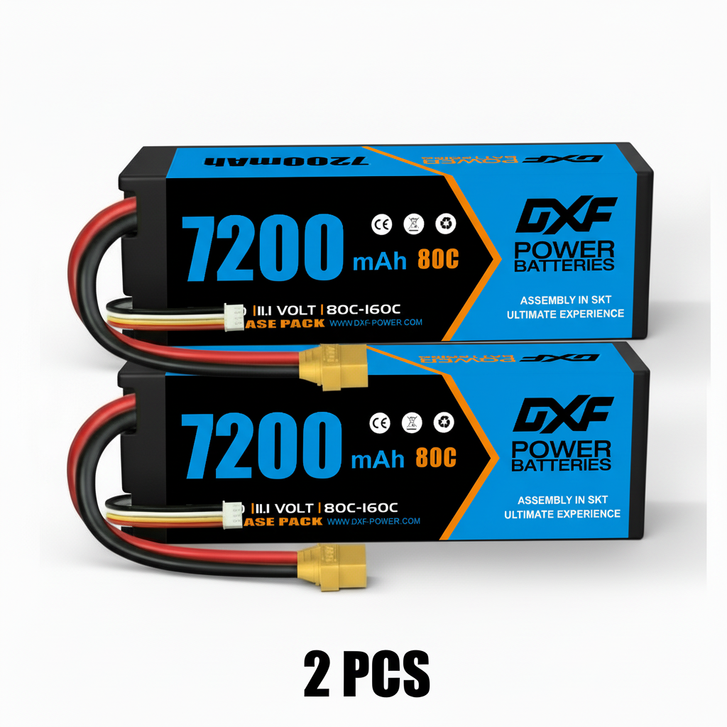DXF 3S 11.1V 7200mAh 80C Hardcase LiPo Battery with 10AWG XT90 for 1/8 1/10 RC Cars, Trucks, Buggies (1-6 Pack Available)