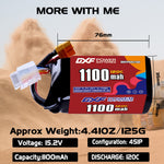 DXF 4S 15.2V 1100mAh 120C LiPo Battery for FPV Micro Drones (PH2.0 / JST / XT30 / SM / XT60 / EC5 / XT90 Options)