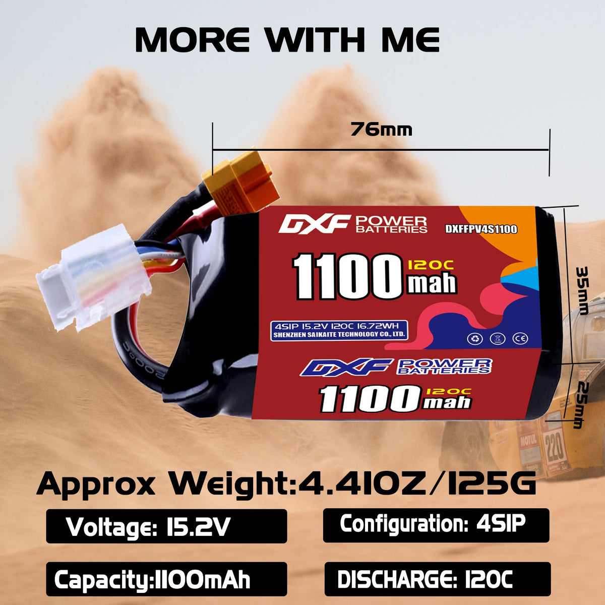 DXF 4S 15.2V 1100mAh 120C LiPo Battery for FPV Micro Drones (PH2.0 / JST / XT30 / SM / XT60 / EC5 / XT90 Options)