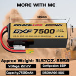 DXF Lipo Battery 6S 22.2V 7500mAh 100C Graphene Softcase with EC5 / T / TRX / XT60 / XT90 / XT150 / Q8s Plug for RC 1/8 1/10 Buggy Truck Car Off-Road Drone