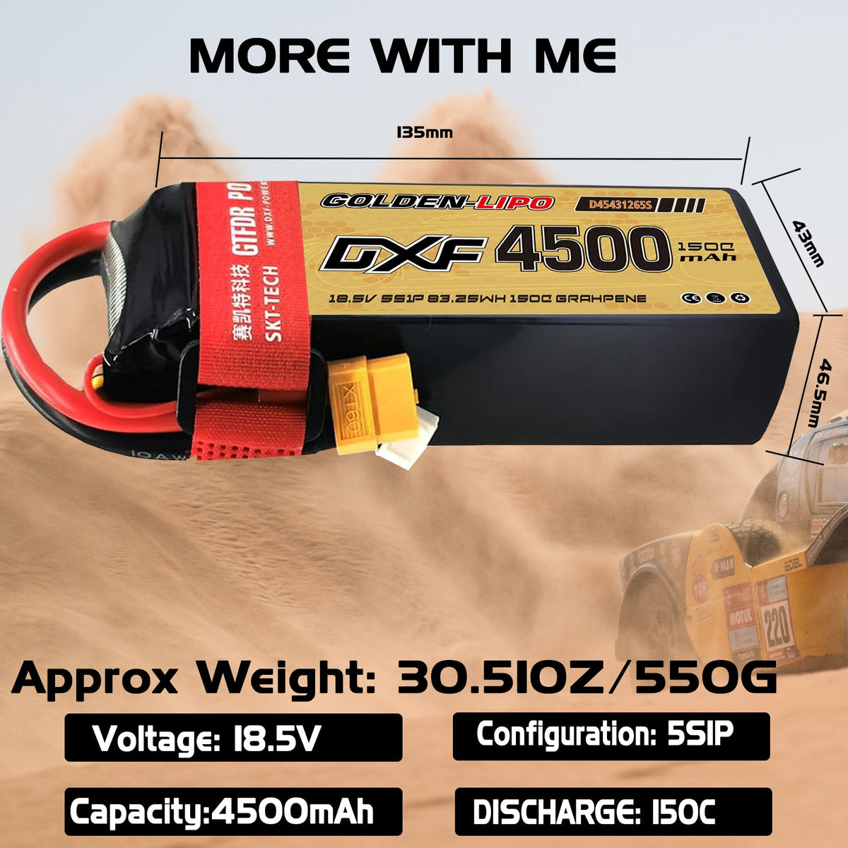 DXF Lipo Battery 5S 18.5V 4500mAh 150C GoldSeries Graphene Softcase with EC5 / T / TRX / XT60 / XT90 / XT150 / Q8s Plug for RC 1/8 1/10 Buggy Truck Car Off-Road Drone