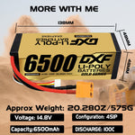 DXF LiPo Battery 4S 14.8V 6500mAh 100C Graphene Hardcase Gold with EC5 / T / TRX / XT60 / XT90 / XT150 / Q8s Plug for RC 1/8 1/10 Buggy Truck Car Off-Road Drone