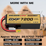 DXF Lipo Battery 6S HV 22.8V 7200mAh 140C GoldSeries Graphene Softcase with EC5 / T / TRX / XT60 / XT90 / XT150 / Q8s Plug for RC 1/8 1/10 Buggy Truck Car Off-Road Drone