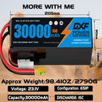 DXF 6S 23.1V 30000mAh 15C Soft Case LiPo Battery with 8AWG Wire for Toy Cars, Boats, UAVs & Drones (1-6 Pack)