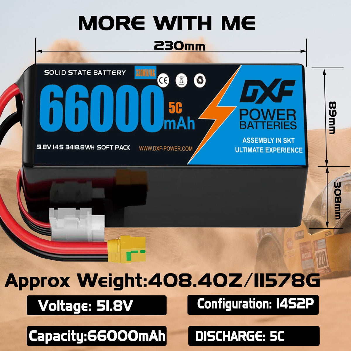 (CN)DXF 14S Lipo Battery 51.8V 10C 66000mAh Soft Case Battery  for Drone UAV FPV Car Truck Tank RC Semi solidstate Battery Racing Hobby