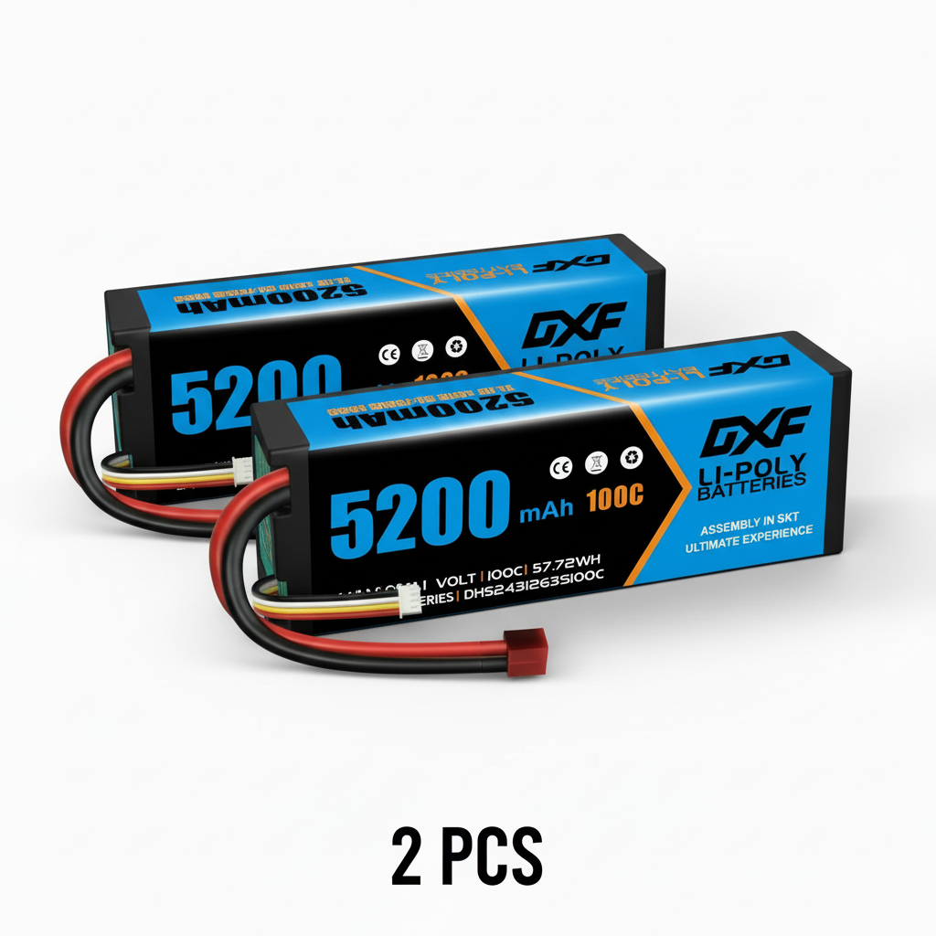 DXF 3S 11.1V 5200mAh 100C Hardcase LiPo Battery with 10AWG Deans for 1/8 1/10 RC Cars, Trucks, Buggies (2 Pack Available)