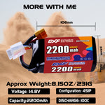 DXF 4S 14.8V 2200mAh 100C LiPo Battery for FPV Micro Drones (PH2.0 / JST / XT30 / SM / XT60 / EC5 / XT90 Options)