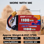 DXF 6S 22.8V 1100mAh 120C LiPo Battery for FPV Micro Drones (PH2.0 / JST / XT30 / SM / XT60 / EC5 / XT90 Options)