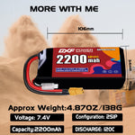 DXF 2S 7.4V 2200mAh 120C LiPo Battery for FPV Micro Drones (PH2.0 / JST / XT30 / SM / XT60 / EC5 / XT90 Options)