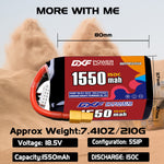 DXF 5S 18.5V 1550mAh 150C LiPo Battery for FPV Micro Drones (PH2.0 / JST / XT30 / SM / XT60 / EC5 / XT90 Options)
