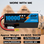 DXF 6S 22.8V 10000mAh 120C Soft Case LiHV Battery with 8AWG Wire for Toy Cars, Boats, UAVs & Drones (1-6 Pack)