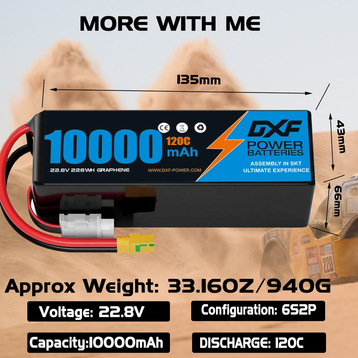 DXF 6S 22.8V 10000mAh 120C Soft Case LiHV Battery with 8AWG Wire for Toy Cars, Boats, UAVs & Drones (1-6 Pack)