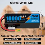 DXF 6S 22.2V 10000mAh 100C Soft Case LiPo Battery with 10AWG Wire for Toy Cars, Boats, UAVs & Drones (1-6 Pack)