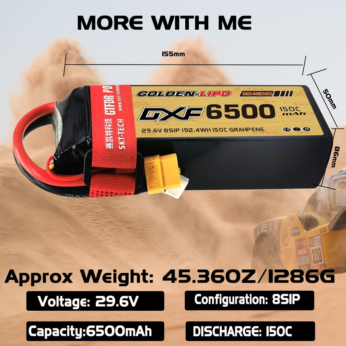 DXF Lipo Battery 8S 29.6V 6500mAh 150C Graphene Softcase with EC5 / T / TRX / XT60 / XT90 / XT150 / Q8s Plug for RC 1/8 1/10 Buggy Truck Car Off-Road Drone