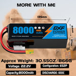 DXF 6S 22.2V 8000mAh 100C Soft Case LiPo Battery with 10AWG Wire for Toy Cars, Boats, UAVs & Drones (1-6 Pack)