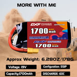 DXF LiPo Battery 5S HV 19.0V 1700mAh 60C with PH2.0 / JST / XT30 / SM / XT60 / EC5 / XT90 for FPV Drone Whoop Micro Racing