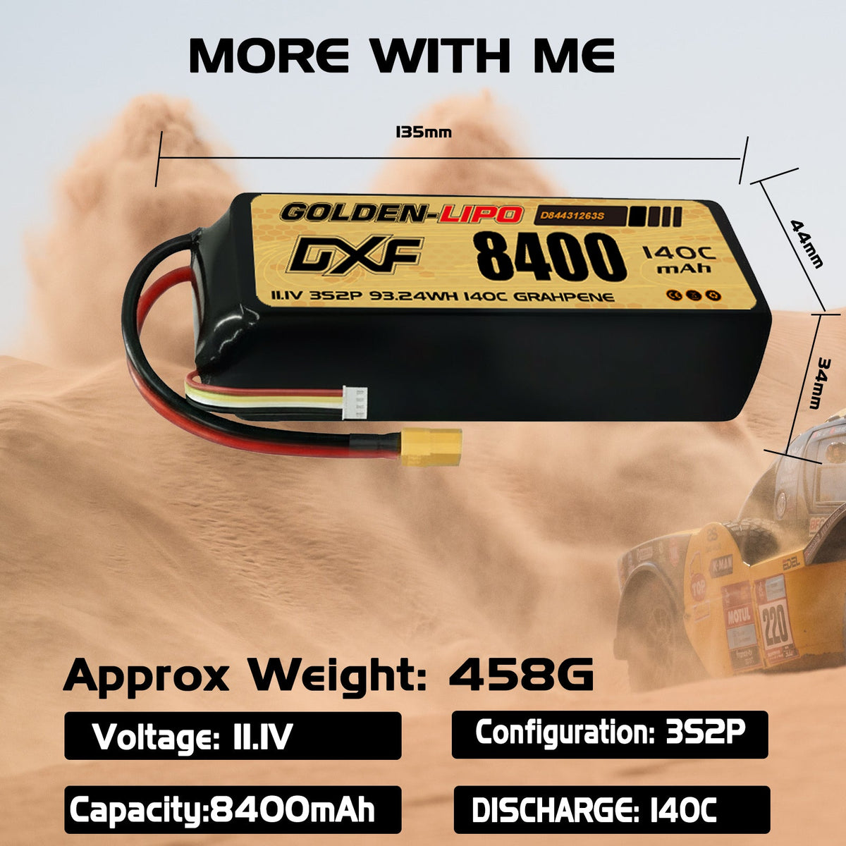 DXF LiPo Battery 3S 11.1V 8400mAh 140C Graphene Softcase with EC5 / T / TRX / XT60 / XT90 / XT150 / Q8s Plug for RC 1/8 1/10 Buggy Truck Car Off-Road Drone