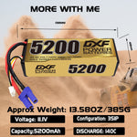 DXF LiPo Battery 3S 11.1V 5200mAh 140C Graphene Hardcase with EC5 / T / TRX / XT60 / XT90 / XT150 / Q8s Plug for RC 1/8 1/10 Buggy Truck Car Off-Road Drone