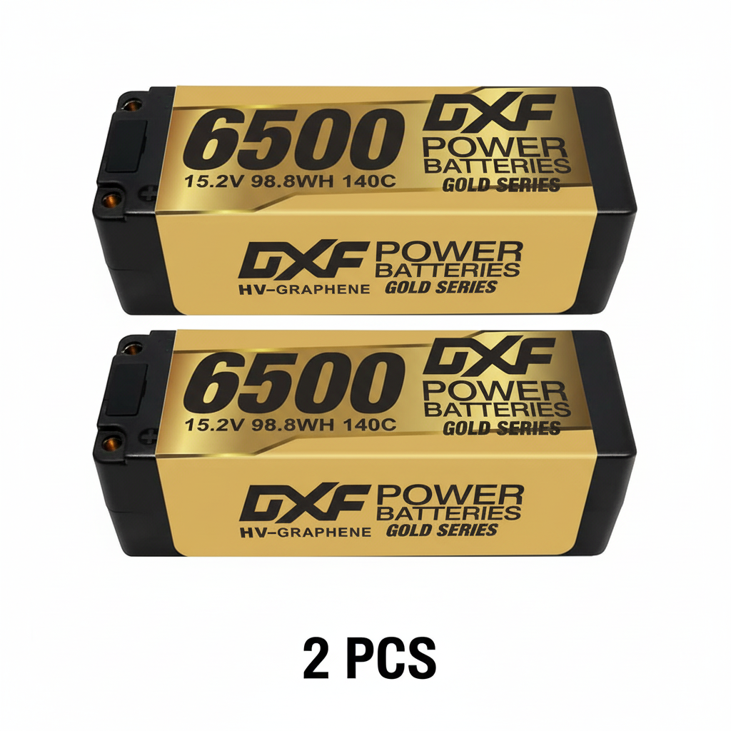 DXF Gold Series 4S HV 15.2V 6500mAh 140C Graphene LCG Hardcase LiPo with 5mm to EC5 & 10AWG Wire (1-6 Pack)