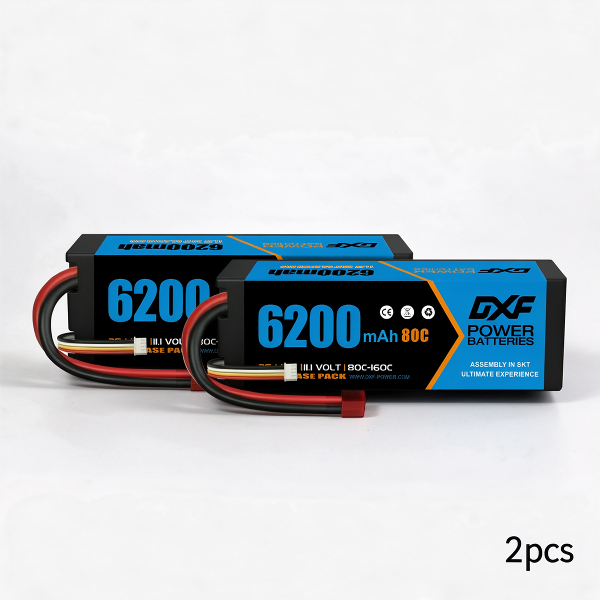 DXF 3S 11.1V 6200mAh 80C Graphene Hardcase LiPo Battery with Deans/T-Plug & 10AWG Wire (1-6 Pack)