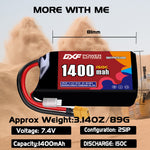 DXF 2S 7.4V 1400mAh 150C LiPo Battery for FPV Micro Drones (PH2.0 / JST / XT30 / SM / XT60 / EC5 / XT90 Options)