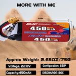 DXF LiPo Battery 6S HV 22.8V 450mAh 80C with PH2.0 / JST / XT30 / SM / XT60 / EC5 / XT90 for FPV Drone Whoop Micro Racing