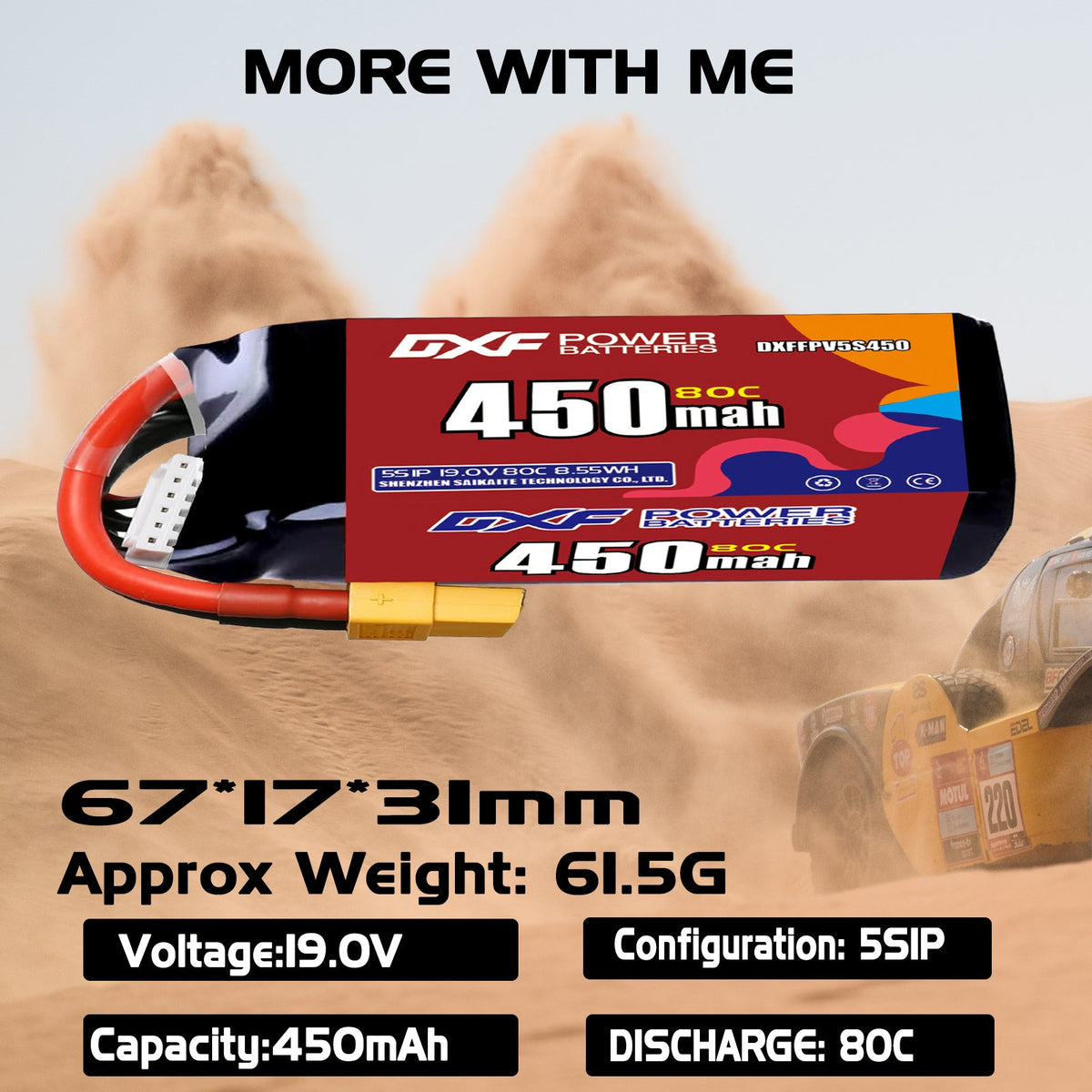 DXF LiPo Battery 5S HV 19.0V 450mAh 80C with PH2.0 / JST / XT30 / SM / XT60 / EC5 / XT90 for FPV Drone Whoop Micro Racing