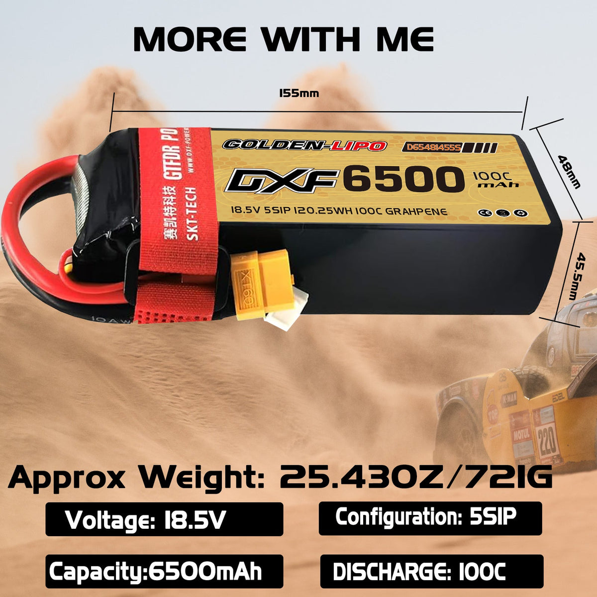 DXF Lipo Battery 5S 18.5V 6500mAh 100C Graphene Softcase with EC5 / T / TRX / XT60 / XT90 / XT150 / Q8s Plug for RC 1/8 1/10 Buggy Truck Car Off-Road Drone