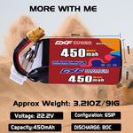 DXF LiPo Battery 6S 22.2V 450mAh 80C  PH2.0 / JST / XT30 / SM / XT60 / EC5 / XT90 for FPV Drone Whoop Micro Racing