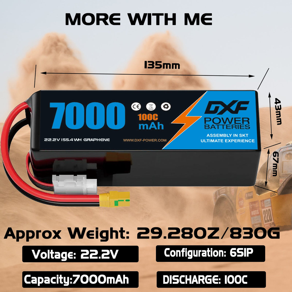 DXF Lipo Battery 6S 22.2V 7000mAh 100C Graphene Softcase with EC5 / T / TRX / XT60 / XT90 / XT150 / Q8s Plug for RC 1/8 1/10 Buggy Truck Car Off-Road Drone