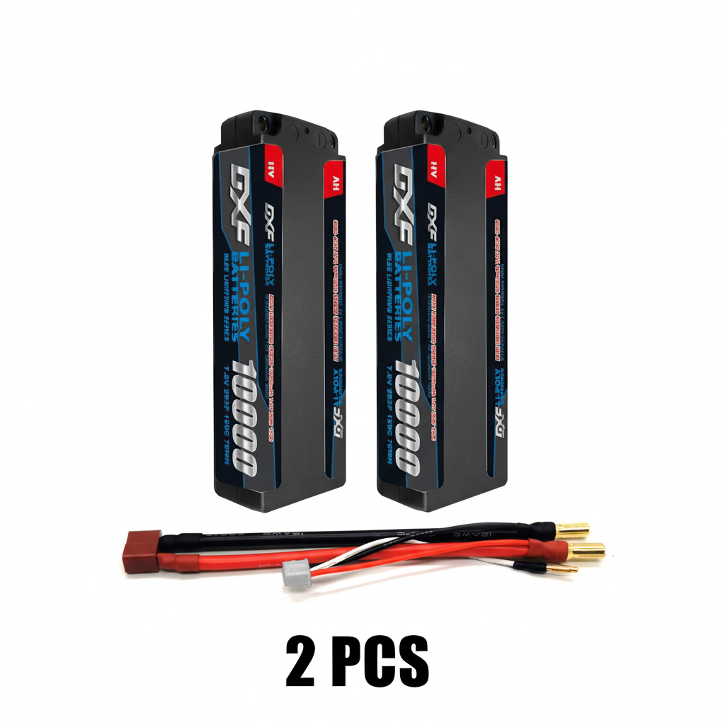 DXF Gray 2S HV 7.6V 10000mAh 150C Hardcase LiPo Battery with 5mm to Deans/T-Plug & 12AWG Wire (1-6 Pack)