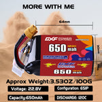 DXF 6S 22.8V 880mAh 150C LiPo Battery for FPV Micro Drones (PH2.0 / JST / XT30 / SM / XT60 / EC5 / XT90 Options)