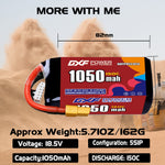 DXF 5S 18.5V 1050mAh 150C LiPo Battery for FPV Micro Drones (PH2.0 / JST / XT30 / SM / XT60 / EC5 / XT90 Options)