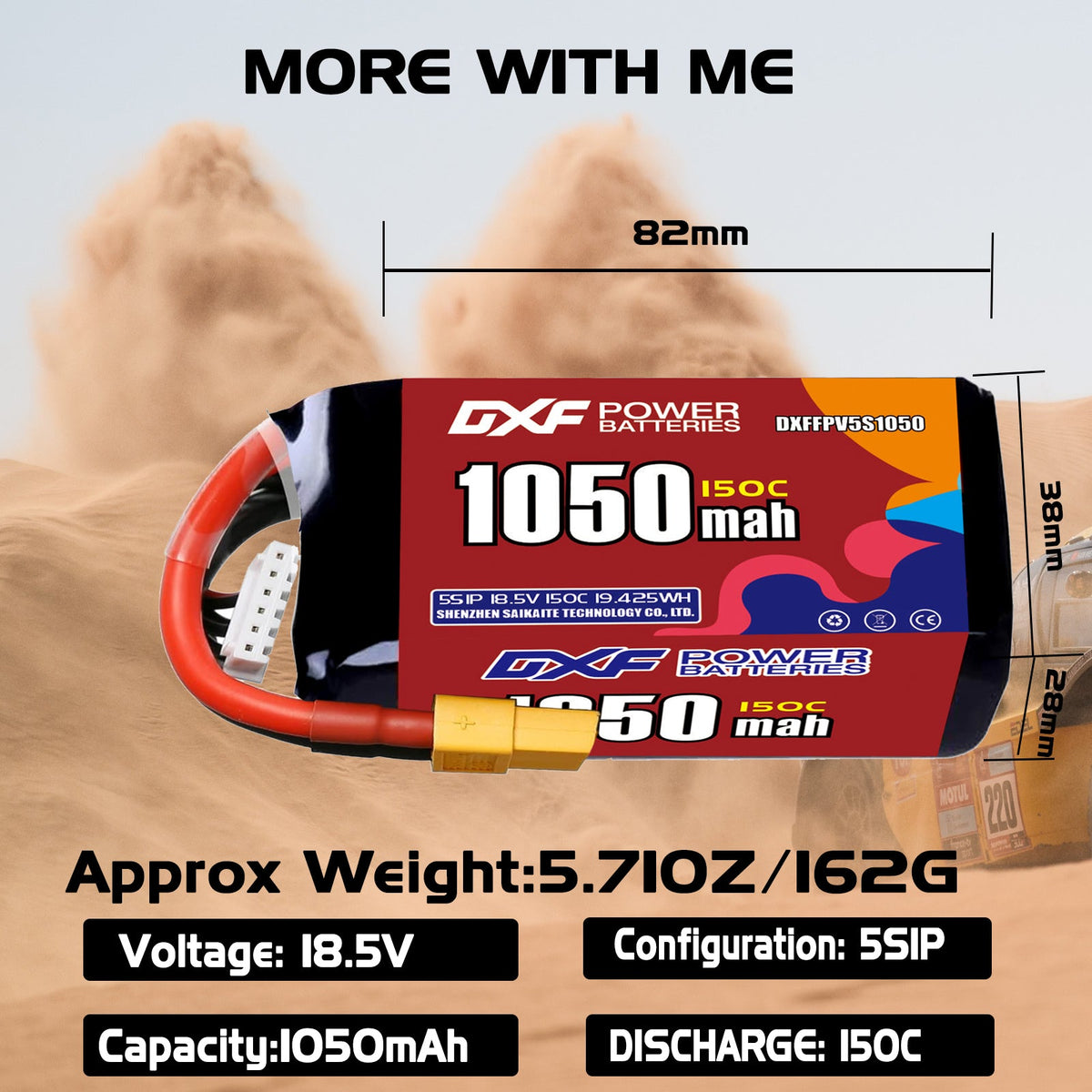 DXF 5S 18.5V 1050mAh 150C LiPo Battery for FPV Micro Drones (PH2.0 / JST / XT30 / SM / XT60 / EC5 / XT90 Options)