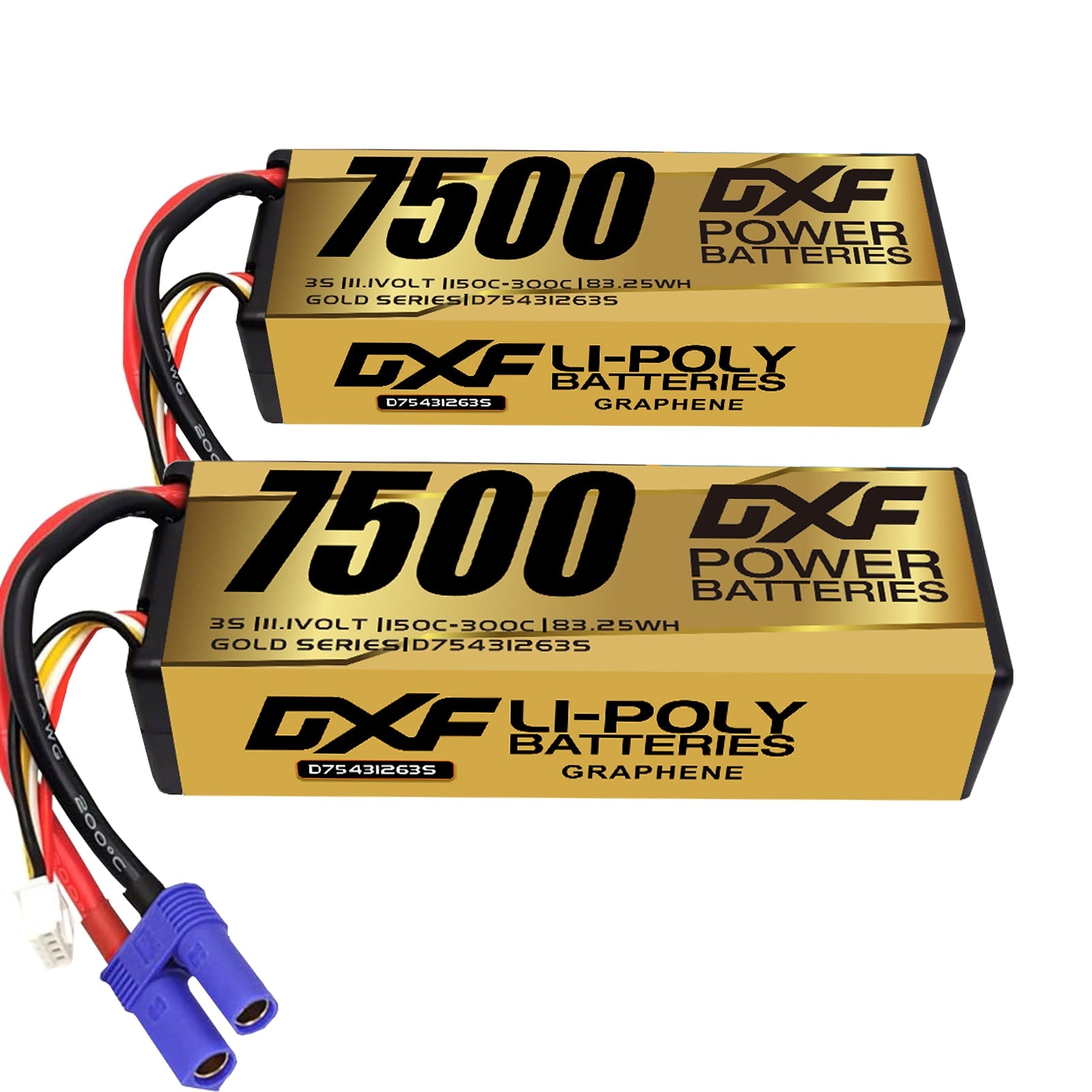 DXF LiPo Battery 3S 11.1V 7500mAh 140C Graphene Hardcase Gold with EC5 / T / TRX / XT60 / XT90 / XT150 / Q8s Plug for RC 1/8 1/10 Buggy Truck Car Off-Road Drone