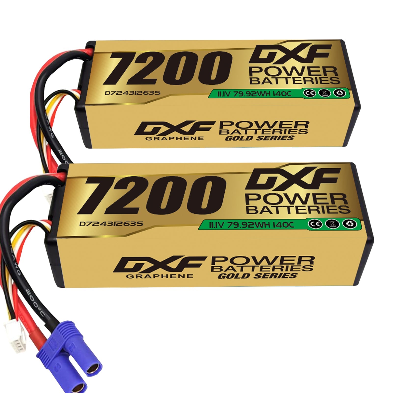 DXF LiPo Battery 3S 11.1V 7200mAh 140C Graphene Hardcase Gold with EC5 / T / TRX / XT60 / XT90 / XT150 / Q8s Plug for RC 1/8 1/10 Buggy Truck Car Off-Road Drone
