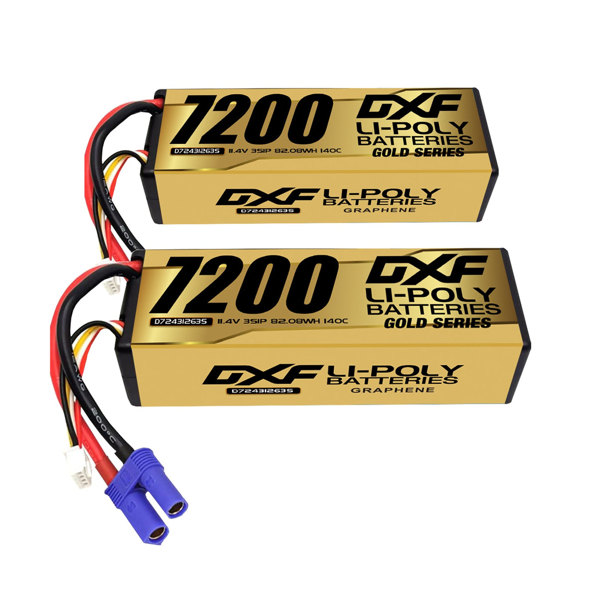 DXF LiPo Battery 3S HV 11.4V 7200mAh 140C Graphene Hardcase Gold with EC5 / T / TRX / XT60 / XT90 / XT150 / Q8s Plug for RC 1/8 1/10 Buggy Truck Car Off-Road Drone