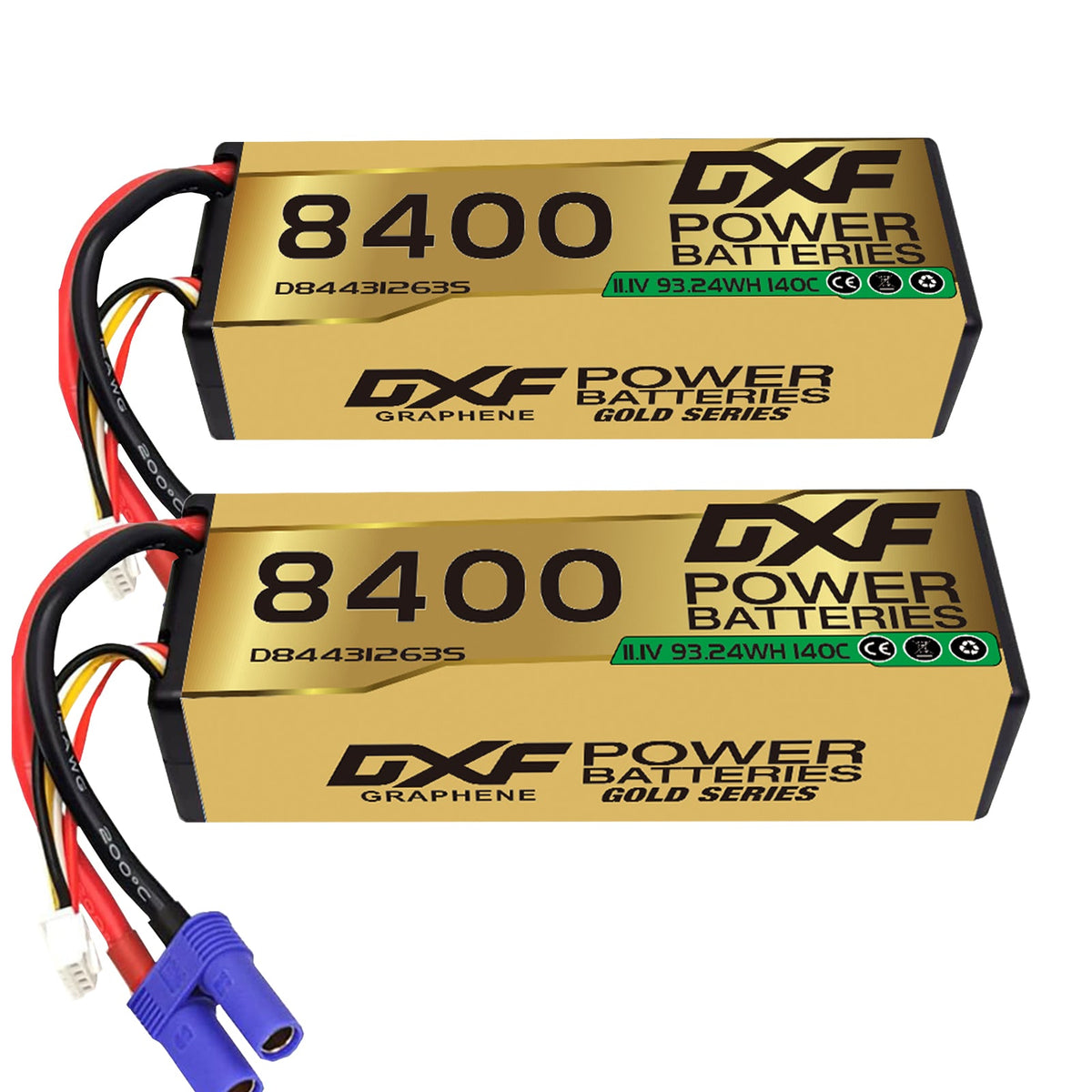 DXF LiPo Battery 3S 11.1V 8400mAh 140C Graphene Hardcase Gold with EC5 / T / TRX / XT60 / XT90 / XT150 / Q8s Plug for RC 1/8 1/10 Buggy Truck Car Off-Road Drone