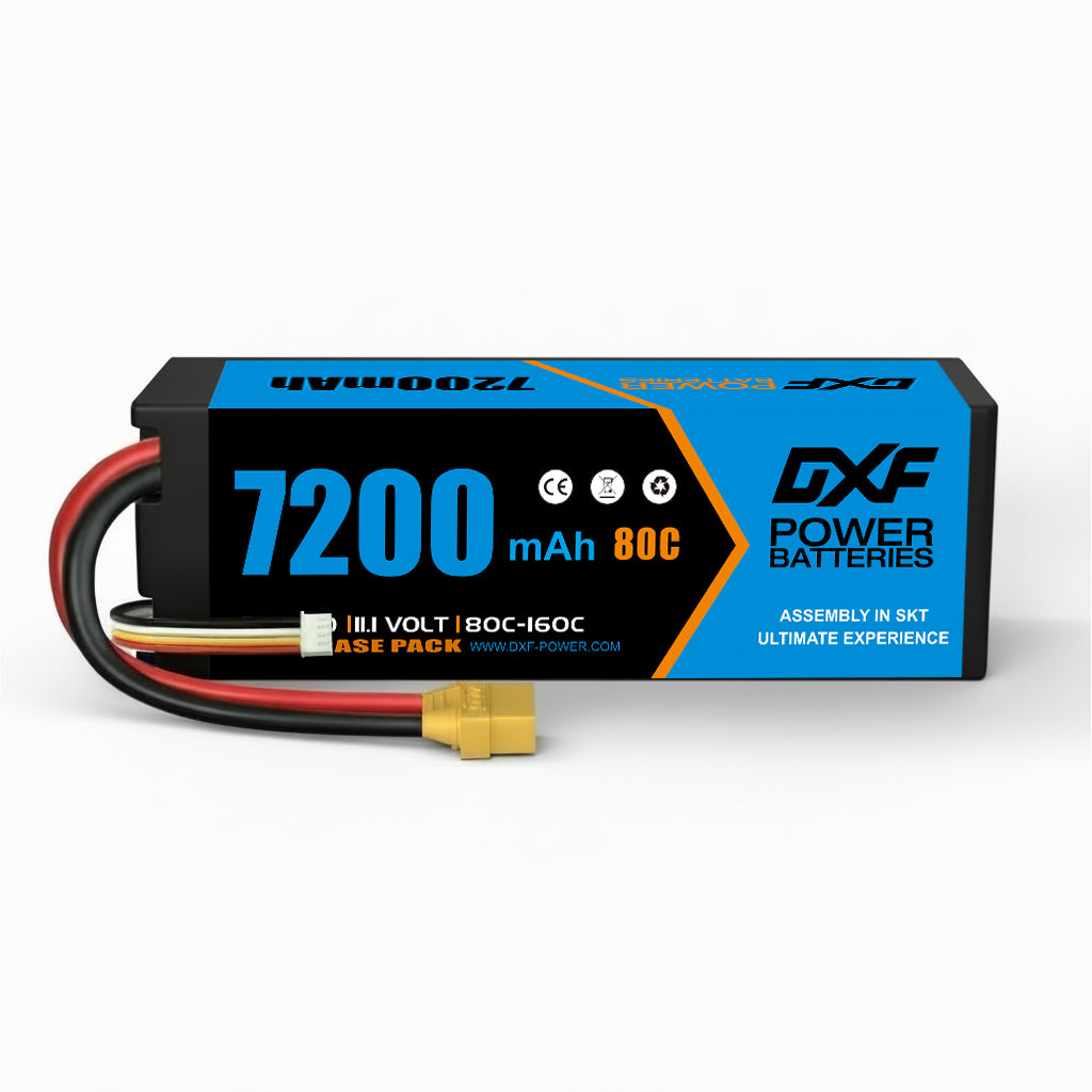 DXF 3S 11.1V 7200mAh 80C Hardcase LiPo Battery with 10AWG XT90 for 1/8 1/10 RC Cars, Trucks, Buggies (1-6 Pack Available)