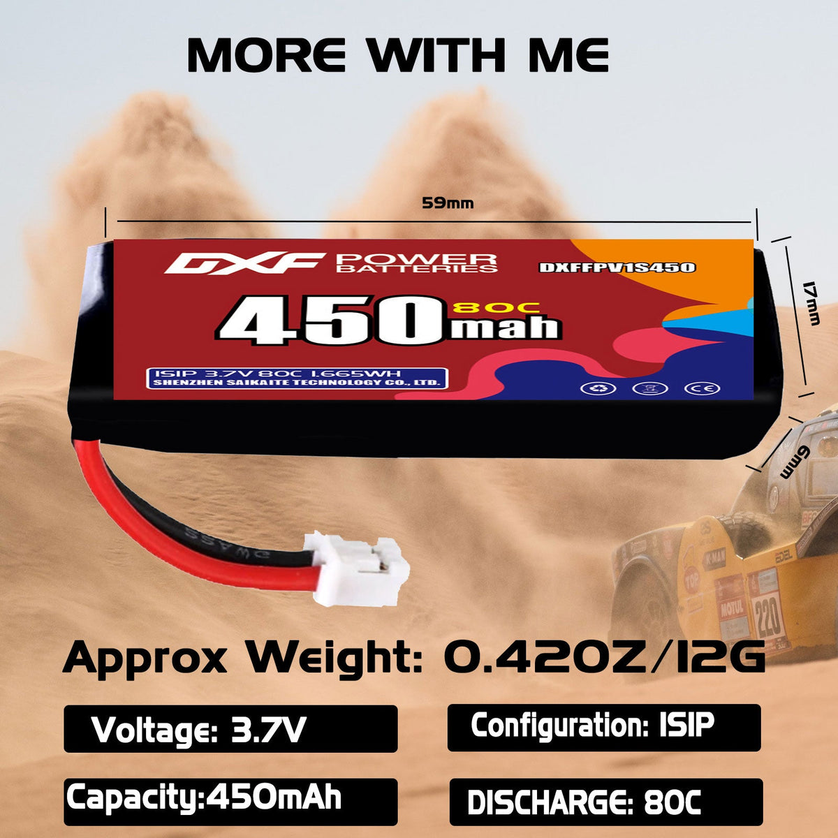 DXF LiPo Battery 1S 3.7V 450mAh 80C with PH2.0 / JST / XT30 / SM / XT60 / EC5 / XT90 for FPV Drone Whoop Micro Racing
