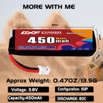 DXF LiPo Battery 1S HV 3.8V 450mAh 80C with PH2.0 / JST / XT30 / SM / XT60 / EC5 / XT90 for FPV Drone Whoop Micro Racing
