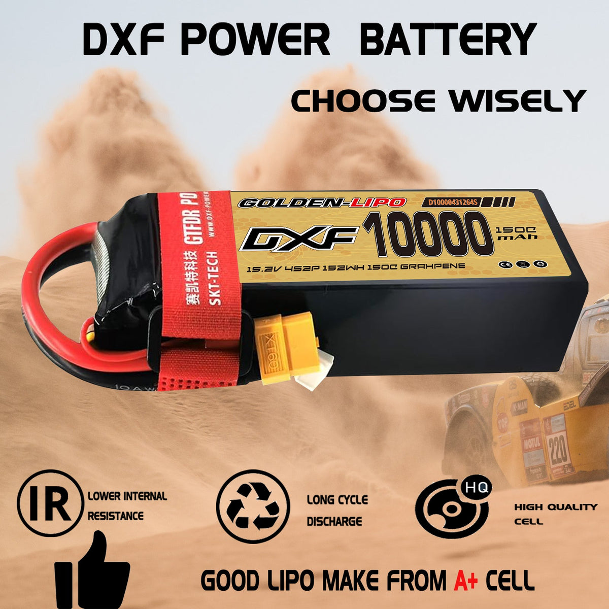 DXF Lipo Battery 4S HV 15.2V 10000mAh 150C GoldSeries Graphene Softcase with EC5 / T / TRX / XT60 / XT90 / XT150 / Q8s Plug for RC 1/8 1/10 Buggy Truck Car Off-Road Drone