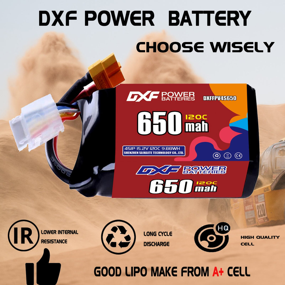 DXF 4S 15.2V 650mAh 120C LiPo Battery for FPV Micro Drones (PH2.0 / JST / XT30 / SM / XT60 / EC5 / XT90 Options)