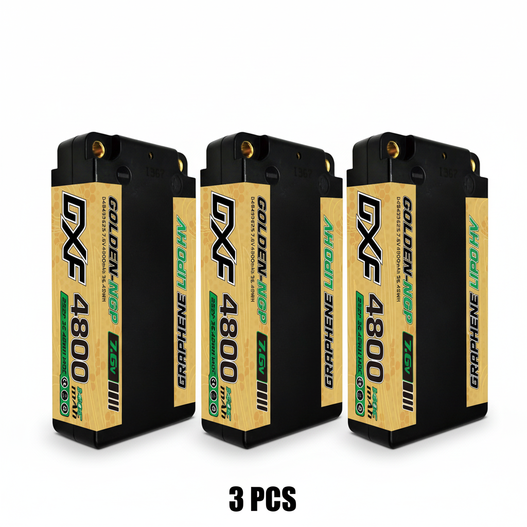 DXF 2S 7.6V 4800mAh 140C Shorty Hardcase LiPo Battery with 5mm Bullet to Deans T-Plug for 1/10 RC Buggies, Cars (1-6 Pack Available)