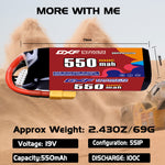 DXF 5S 19.0V 550mAh 100C LiPo Battery for FPV Micro Drones (PH2.0 / JST / XT30 / SM / XT60 / EC5 / XT90 Options)