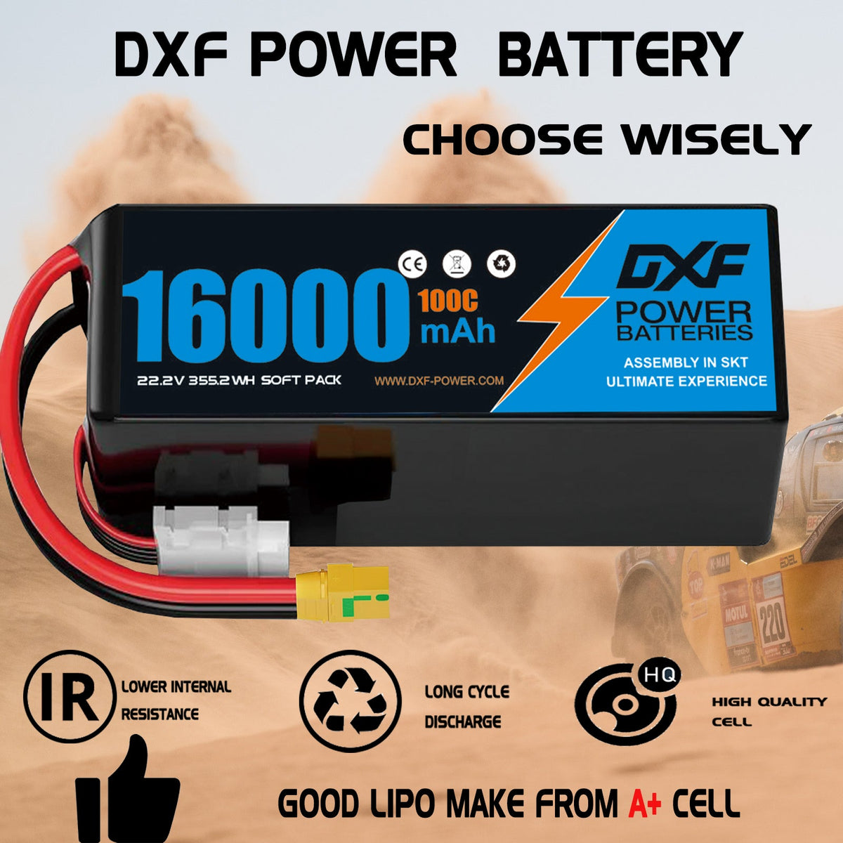 DXF LiPo Battery 6S 22.2V 16000mAh 100C Graphene Softcase Blue with EC5 / T / TRX / XT60 / XT90 / XT150 / Q8s Plug for RC 1/8 1/10 Buggy Truck Car Off-Road Drone